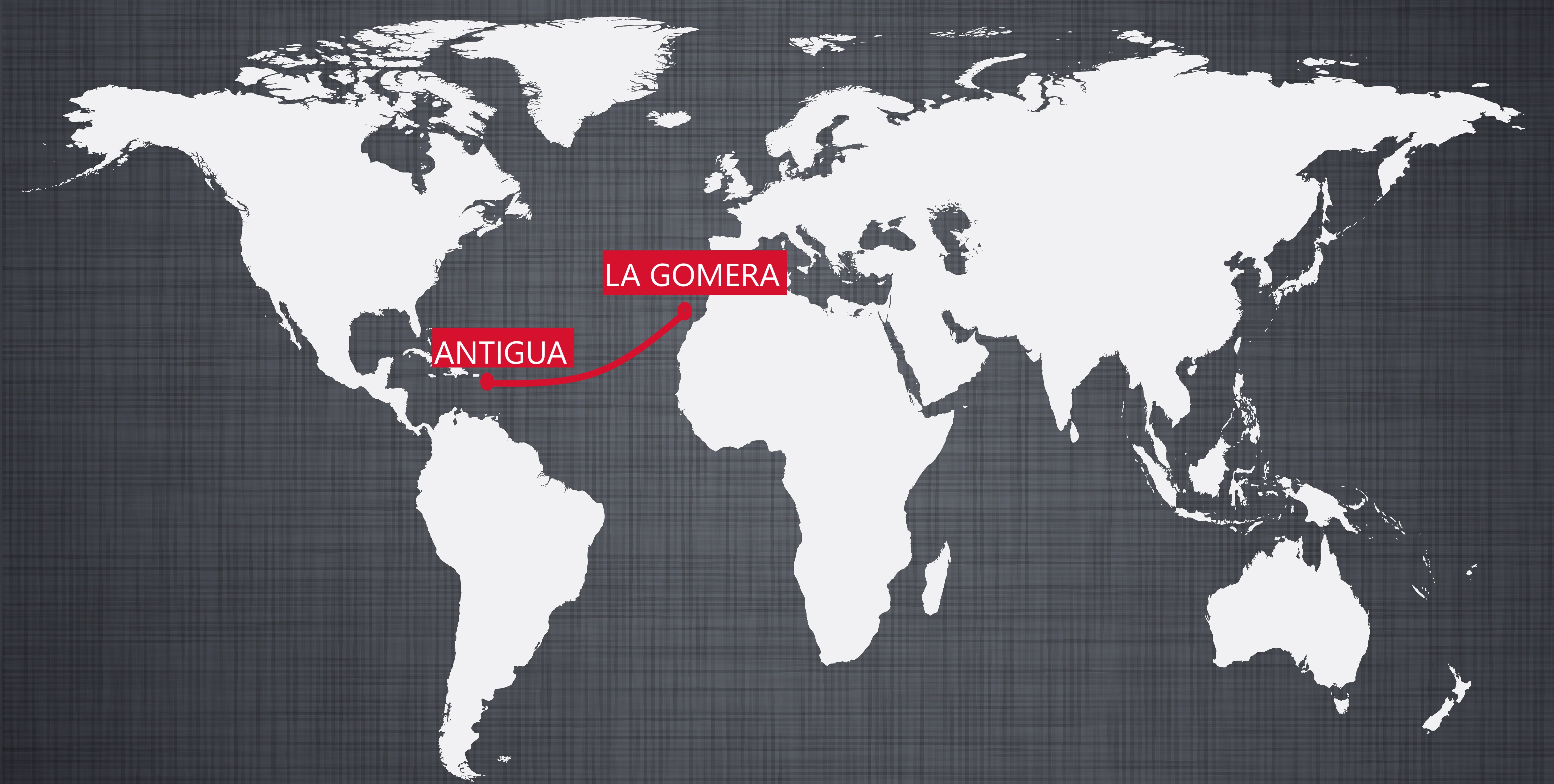 World map route La Gomera - Antigua